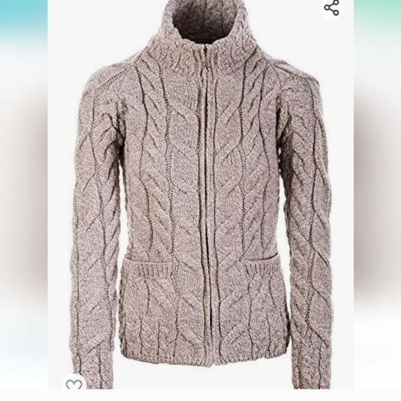 Shannon woolen mills 100% pure new wool Chunky Knit Zip Up Jacket Large - Picture 9 of 9